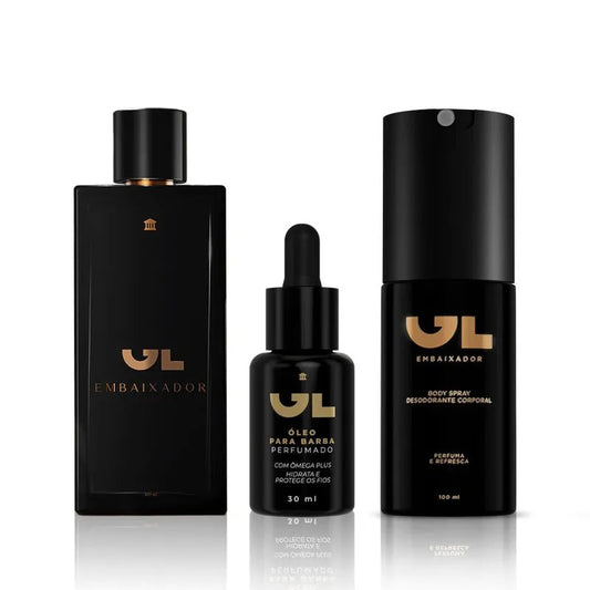 Perfume GL Embaixador 100ml + Body Spray 100ml + Óleo de Barba 30ml